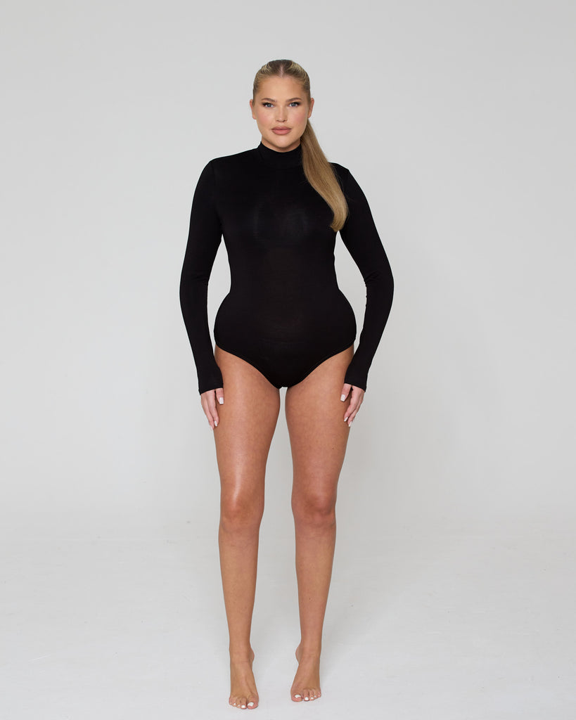 High Neck Long Sleeve Bodysuit / Black