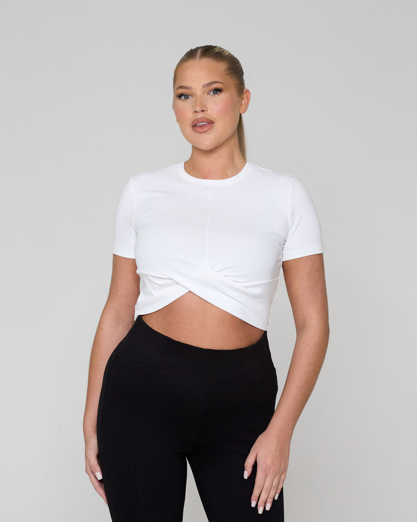 Knot Crop Short Sleeve Tee / White