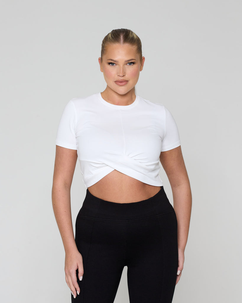 Knot Crop Short Sleeve Tee / White