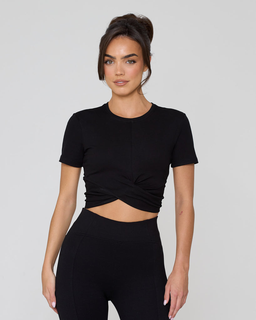 Knot Crop Short Sleeve Tee / Black