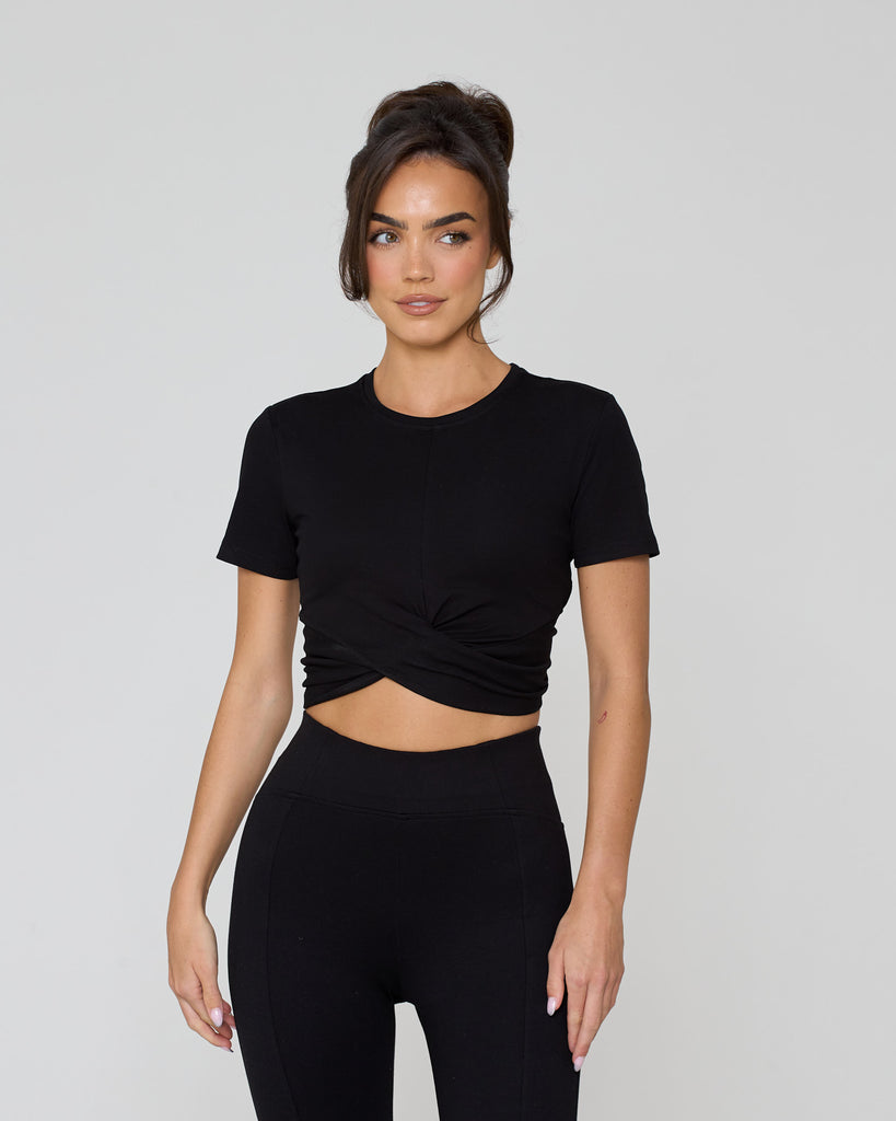 Knot Crop Short Sleeve Tee / Black