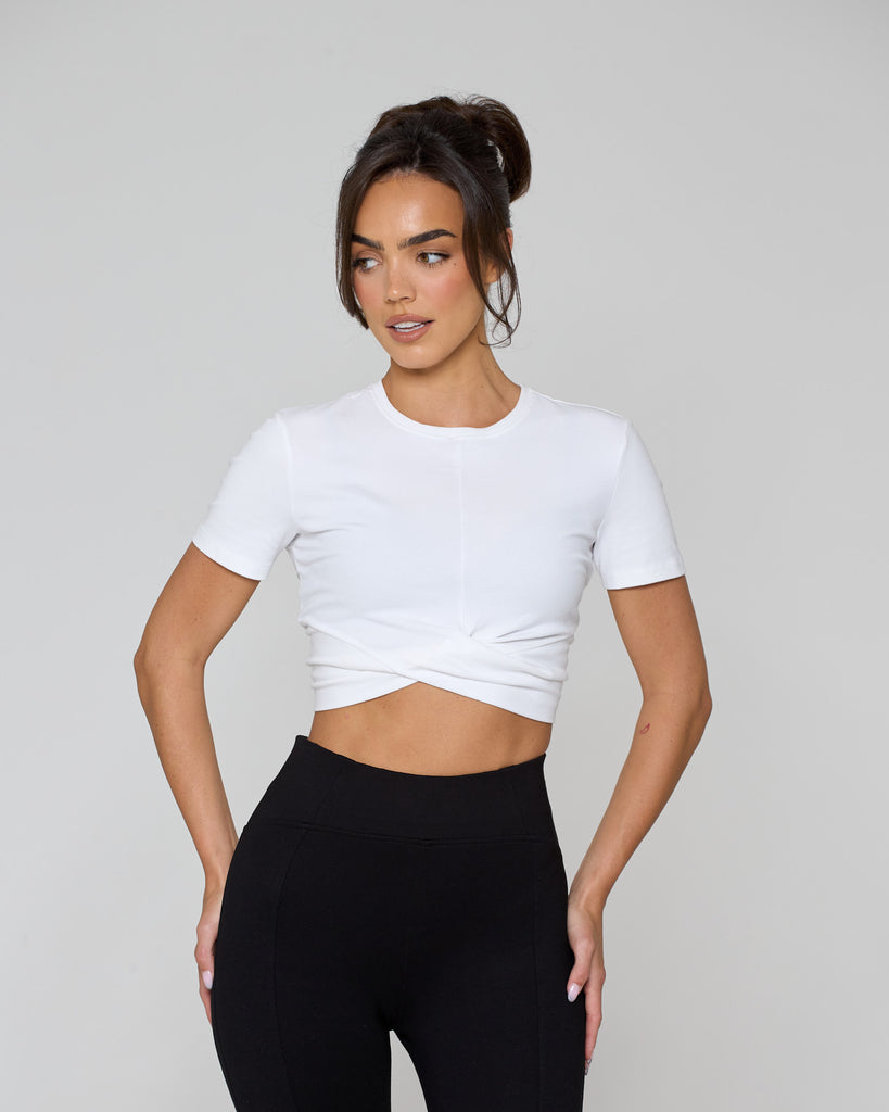 Knot Crop Short Sleeve Tee / White