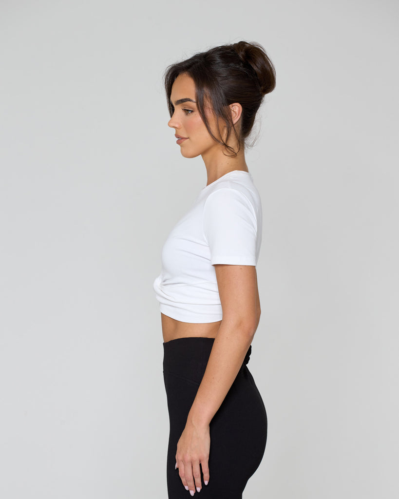 Knot Crop Short Sleeve Tee / White