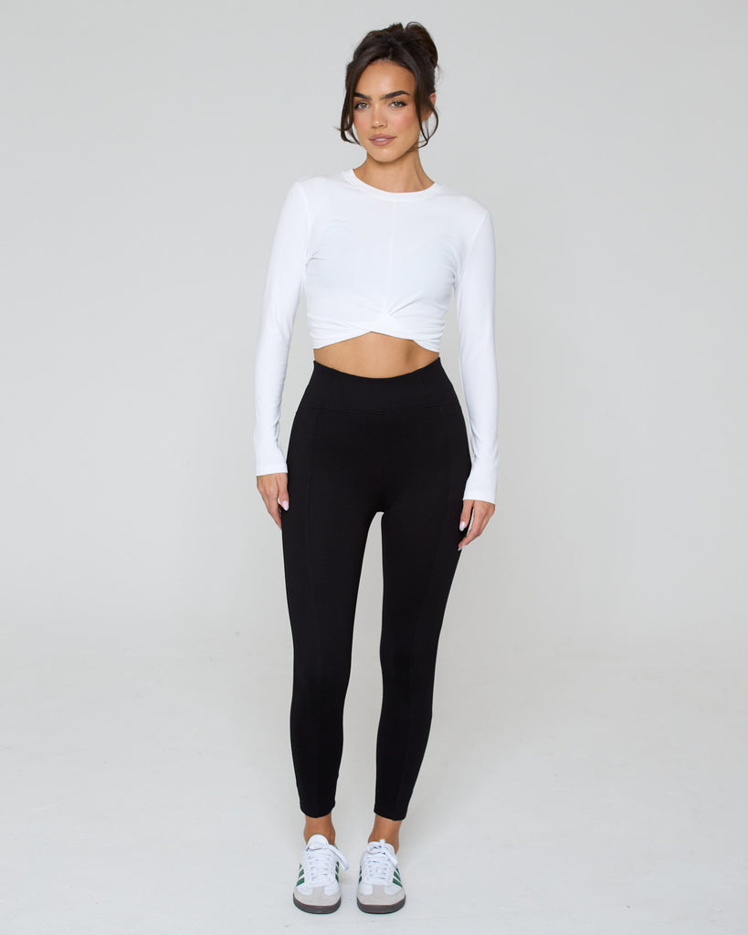 Knot Crop Long Sleeve Tee / White