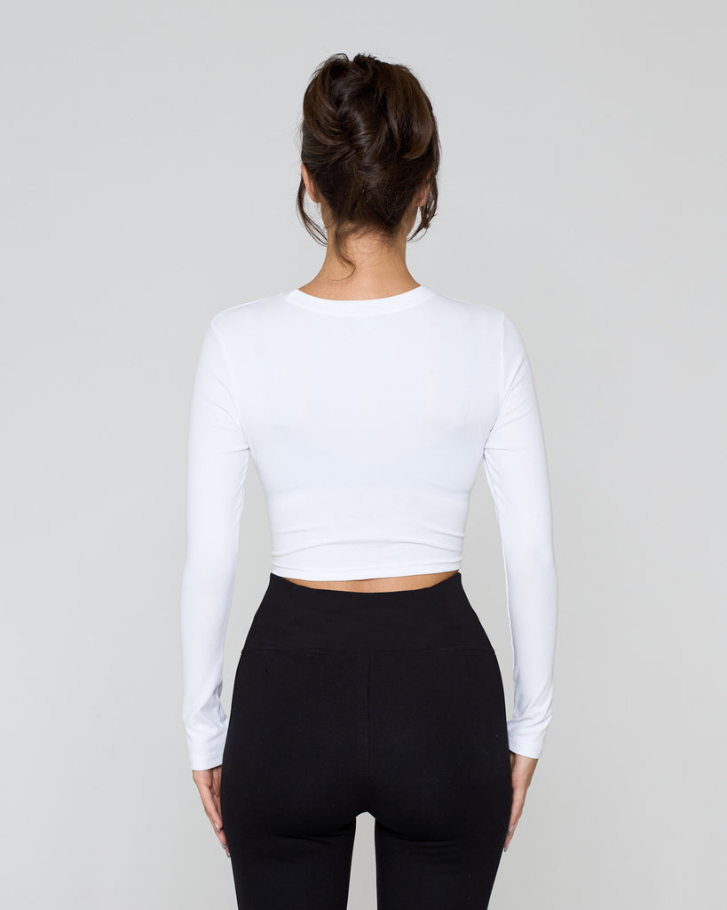 Knot Crop Long Sleeve Tee / White