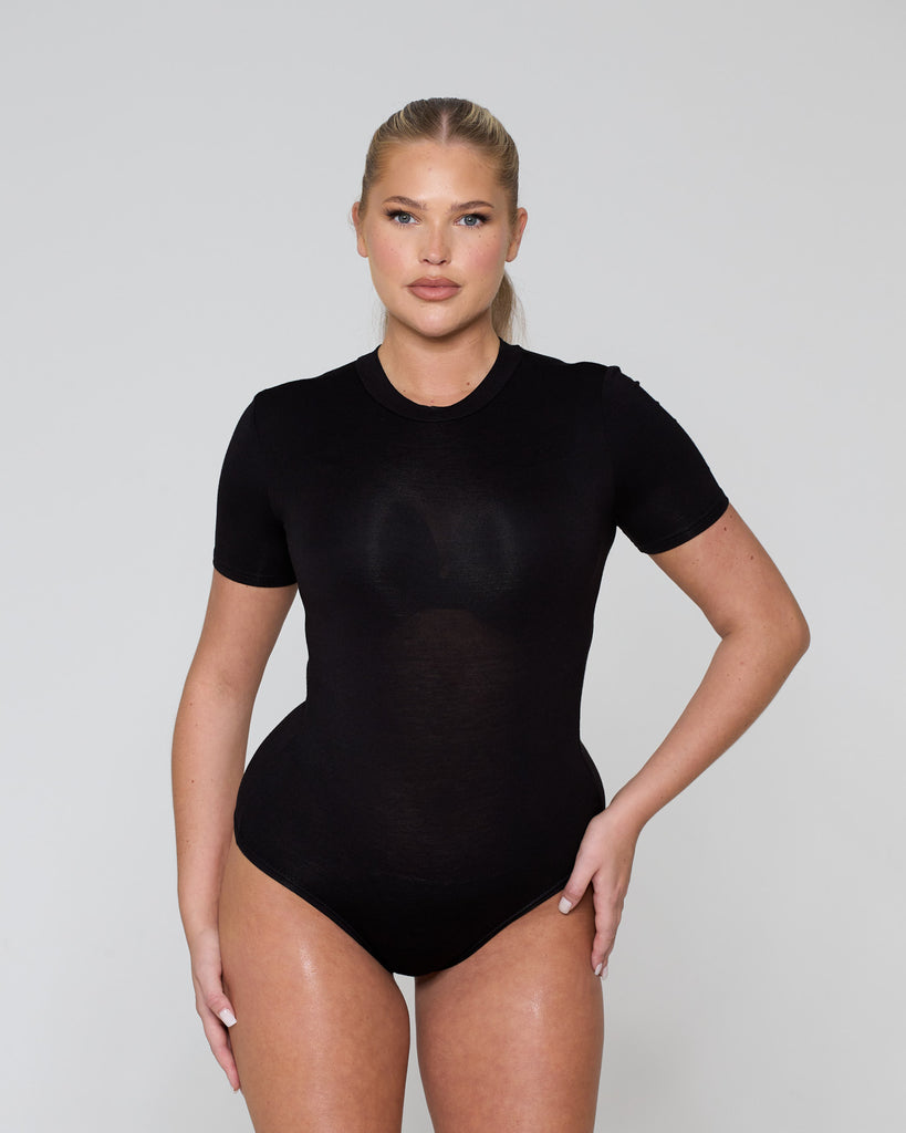 Soft Side Short Sleeve Bodysuit / Black