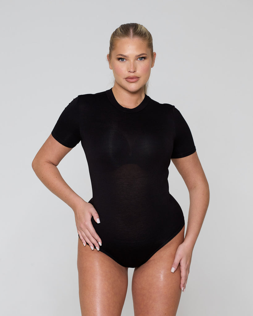 Soft Side Short Sleeve Bodysuit / Black