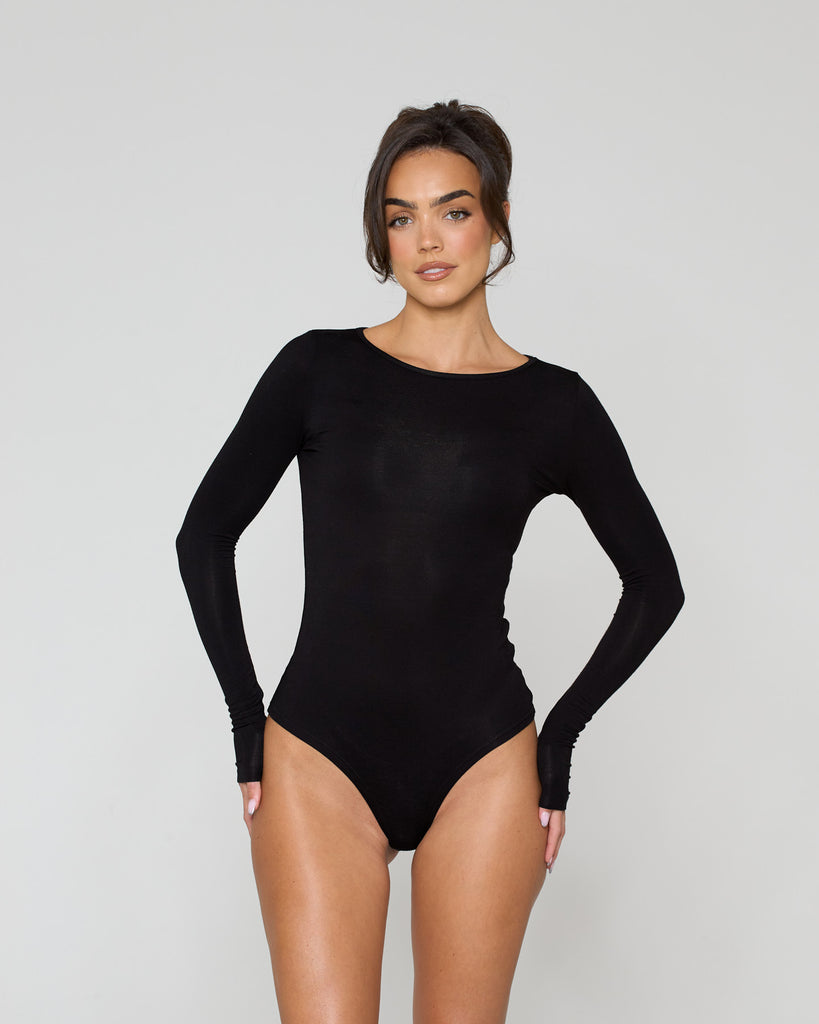 Soft Side Long Sleeve Bodysuit / Black