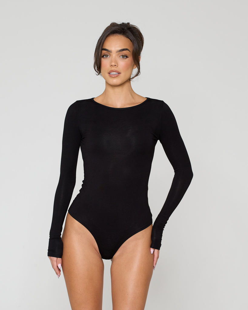 Soft Side Long Sleeve Bodysuit / Black