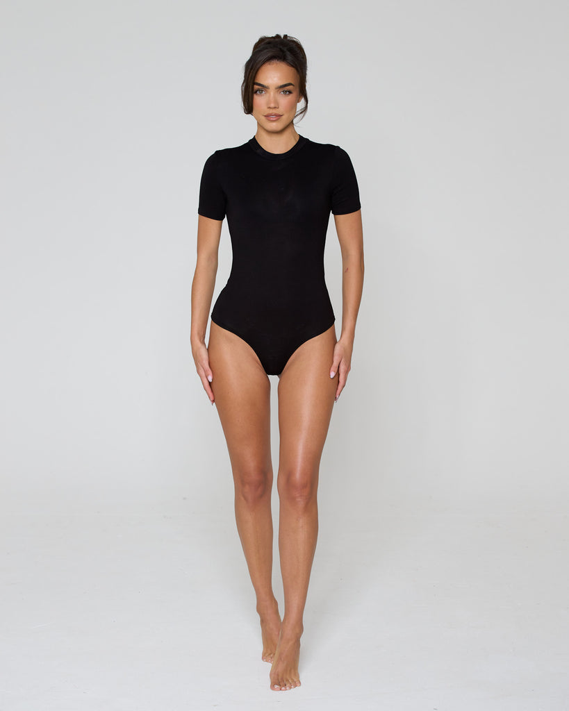 Soft Side Short Sleeve Bodysuit / Black