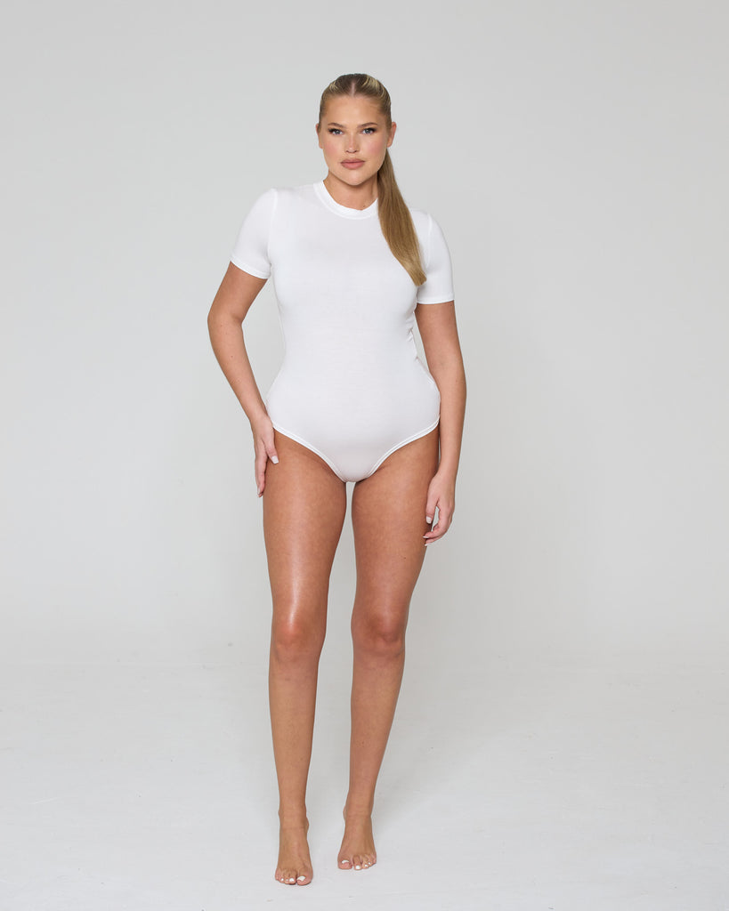 Soft Side Short Sleeve Bodysuit / White