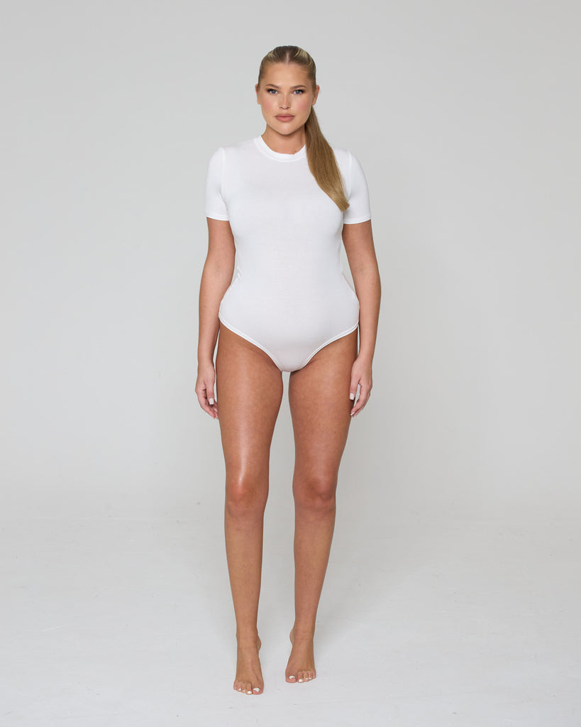 Soft Side Short Sleeve Bodysuit / White