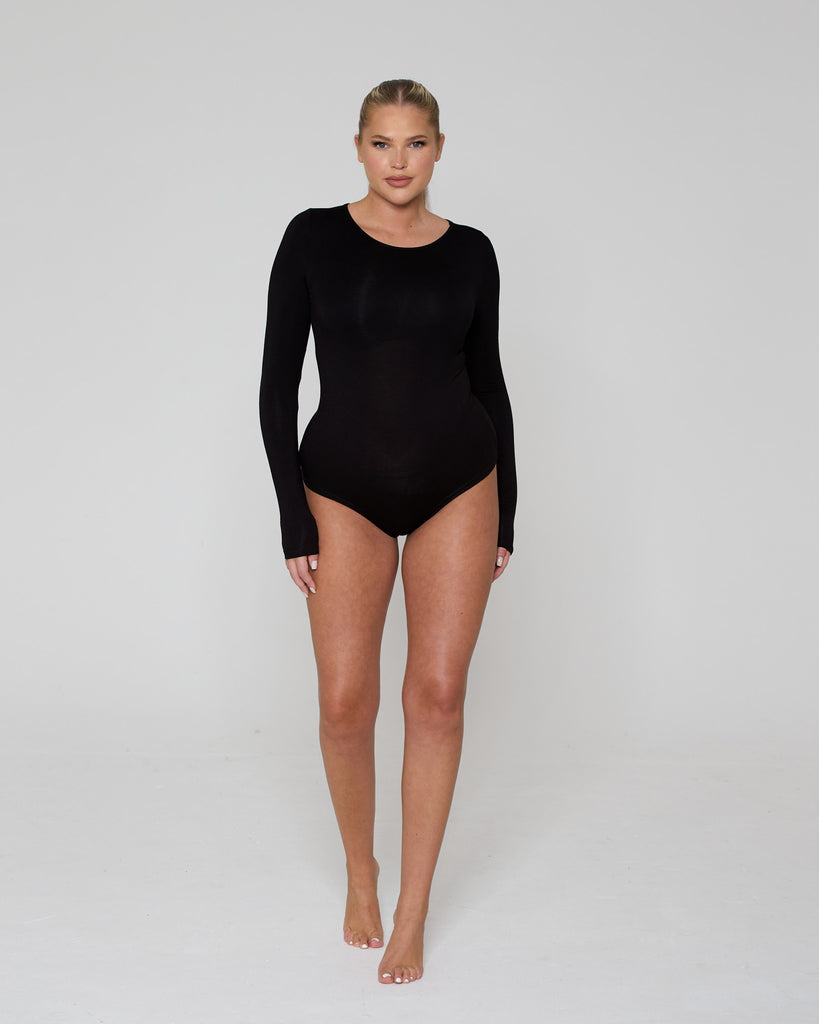 Soft Side Long Sleeve Bodysuit / Black