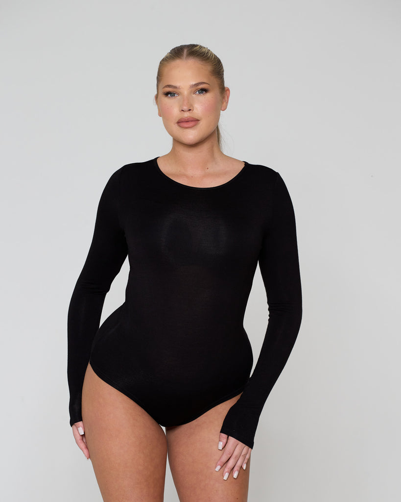 Soft Side Long Sleeve Bodysuit / Black