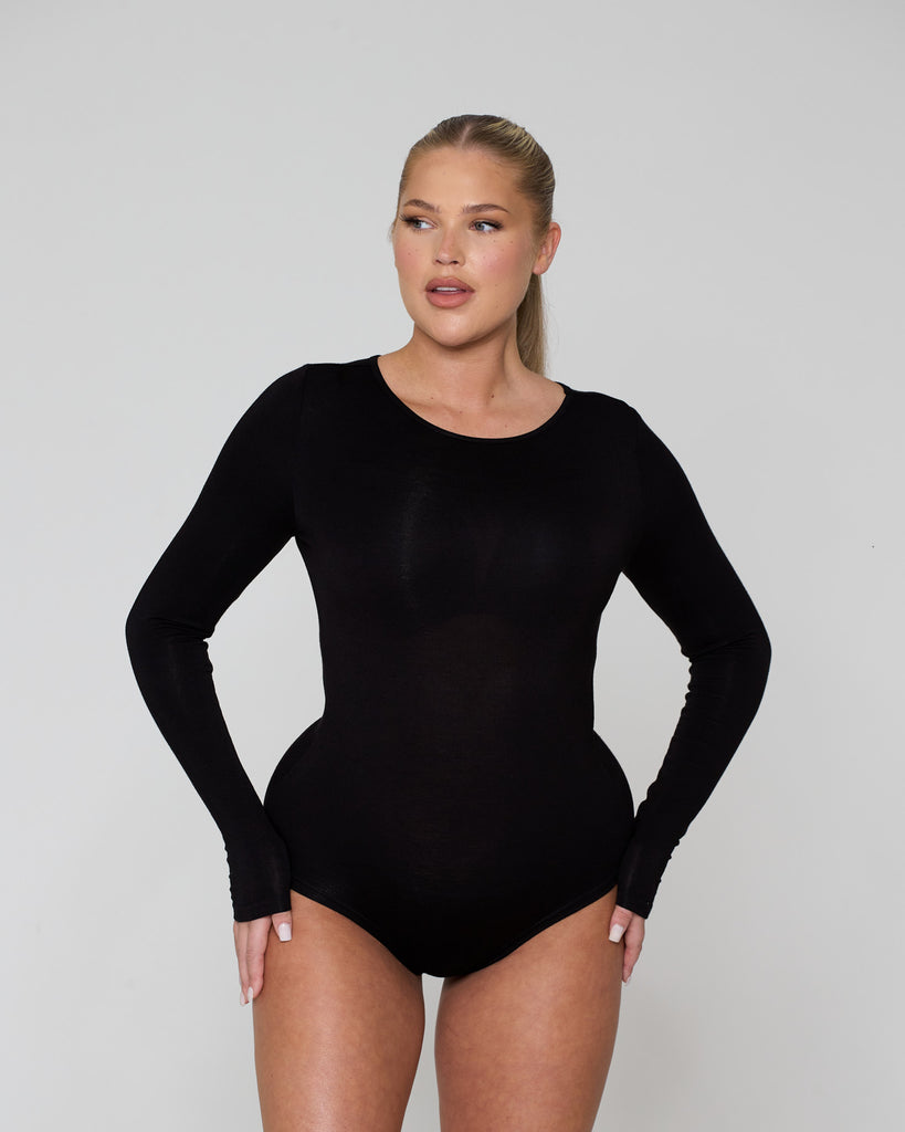 Soft Side Long Sleeve Bodysuit / Black