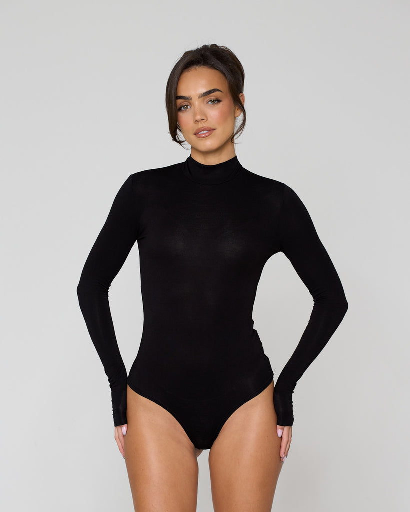 High Neck Long Sleeve Bodysuit / Black