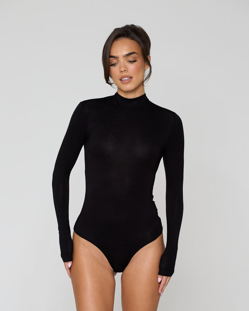 High Neck Long Sleeve Bodysuit / Black