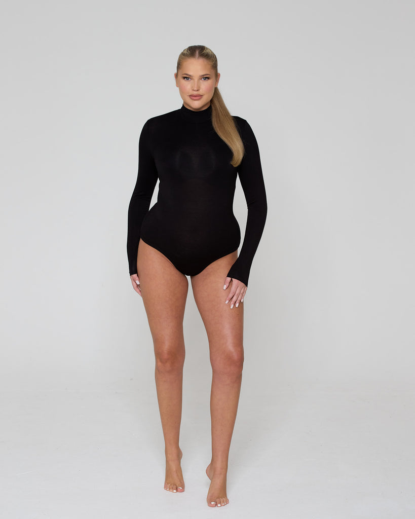 High Neck Long Sleeve Bodysuit / Black