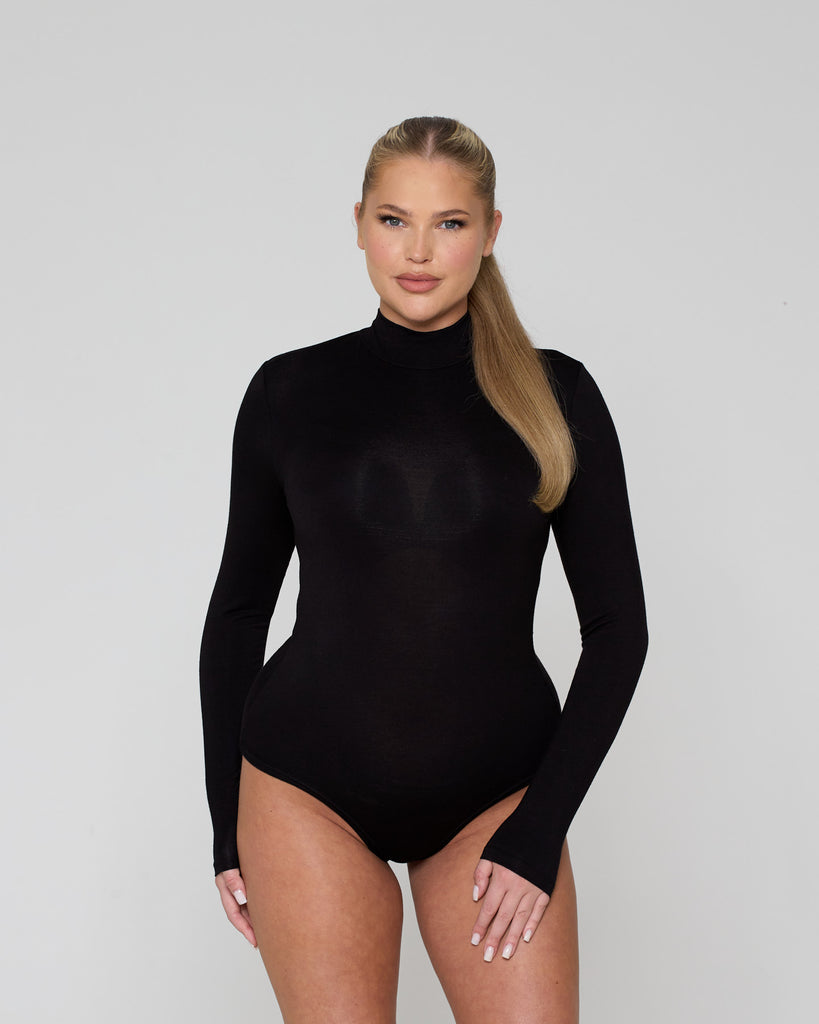 High Neck Long Sleeve Bodysuit / Black