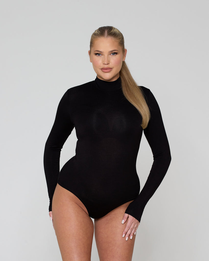 High Neck Long Sleeve Bodysuit / Black