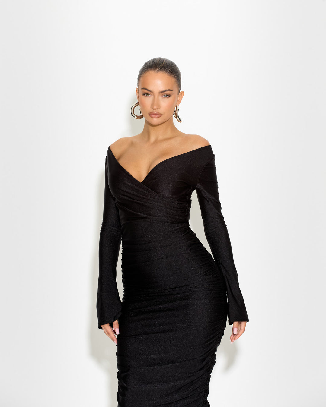 You Wish Maxi Black Ruched & Ready You Wish Maxi Black Ruched & Ready