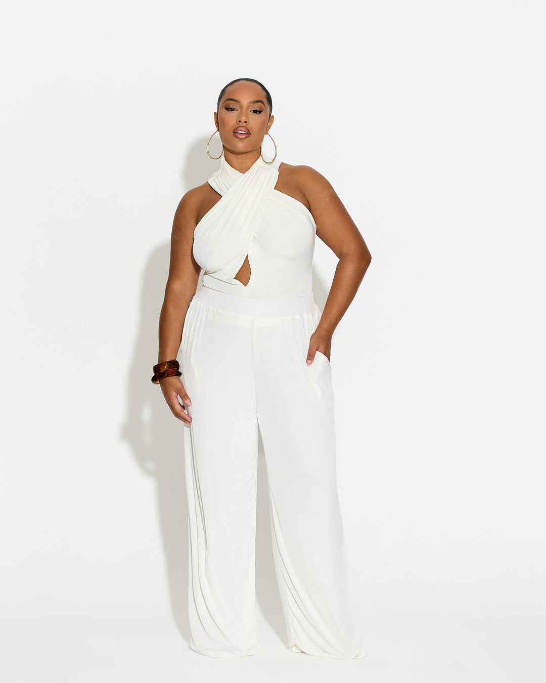 Eight Figure Wide Leg Trousers Cream