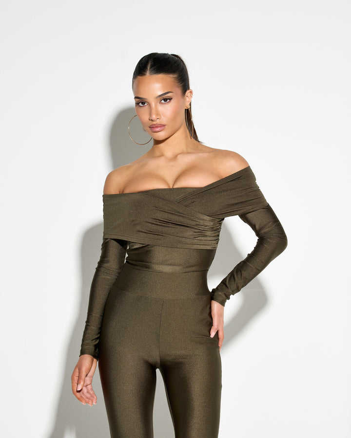 Heads Turned Khaki Bodysuit