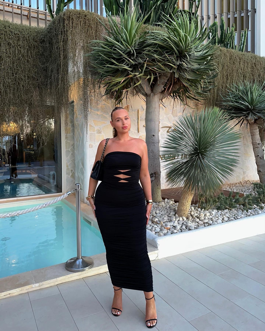 ready in a ruched dress Ruched & Ready sculpting mesh off shoulder wide sleeve twist skirt detail maxi dress in plum ombre